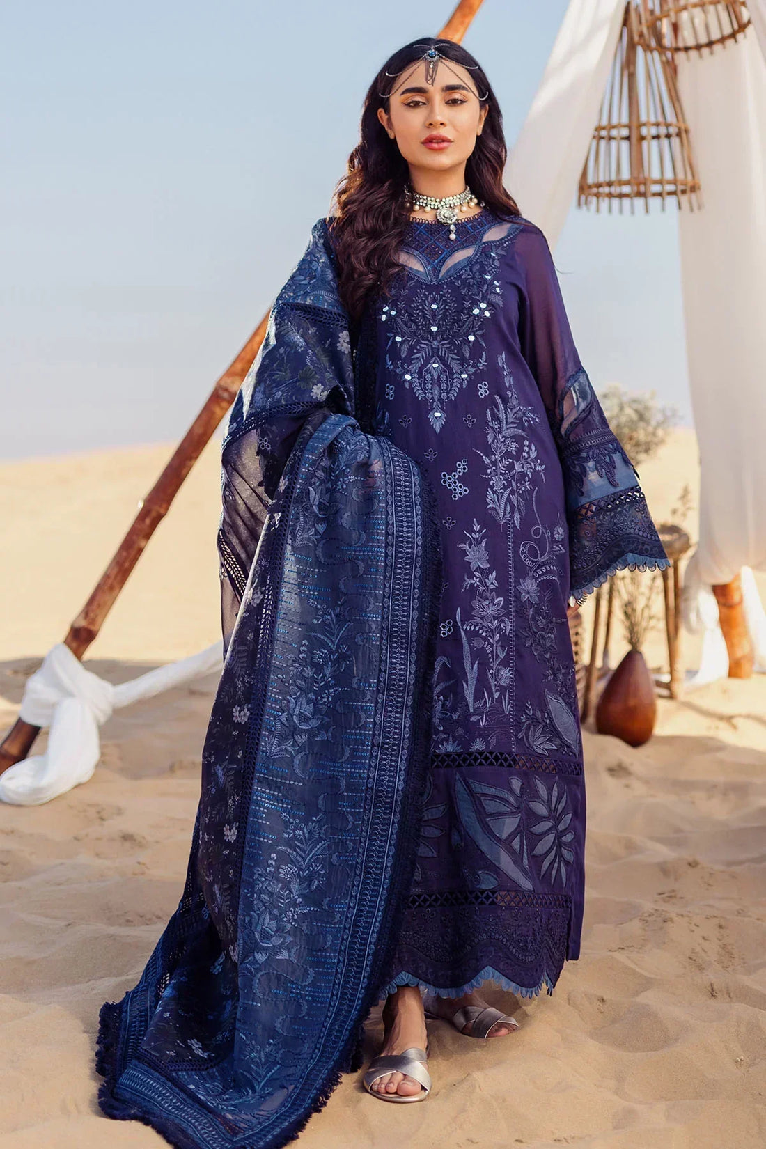 Nureh | Sehra Swiss Voil Lawn | NILE BLUE - NE-77 - House Of Anaya