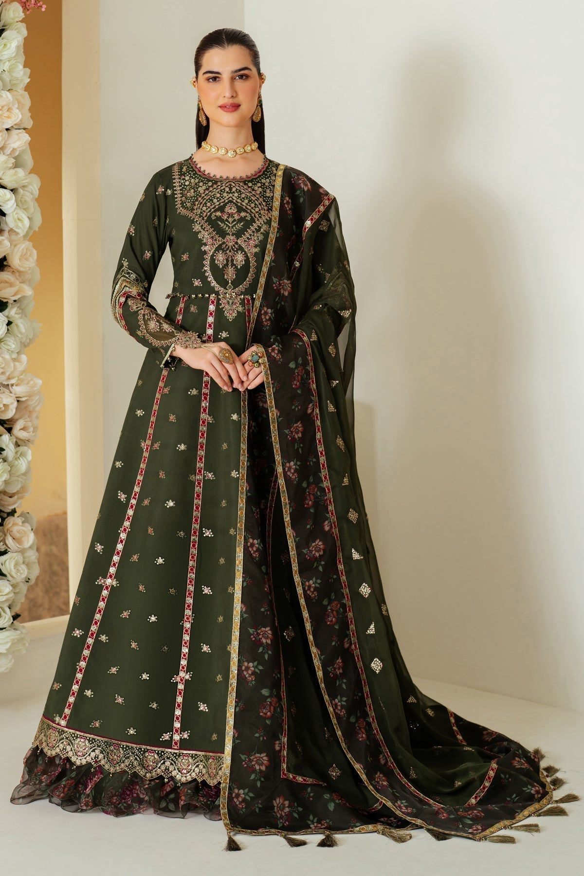 Alizeh | Luxury Raw Silk | AF-RS-03-PINE - House Of Anaya