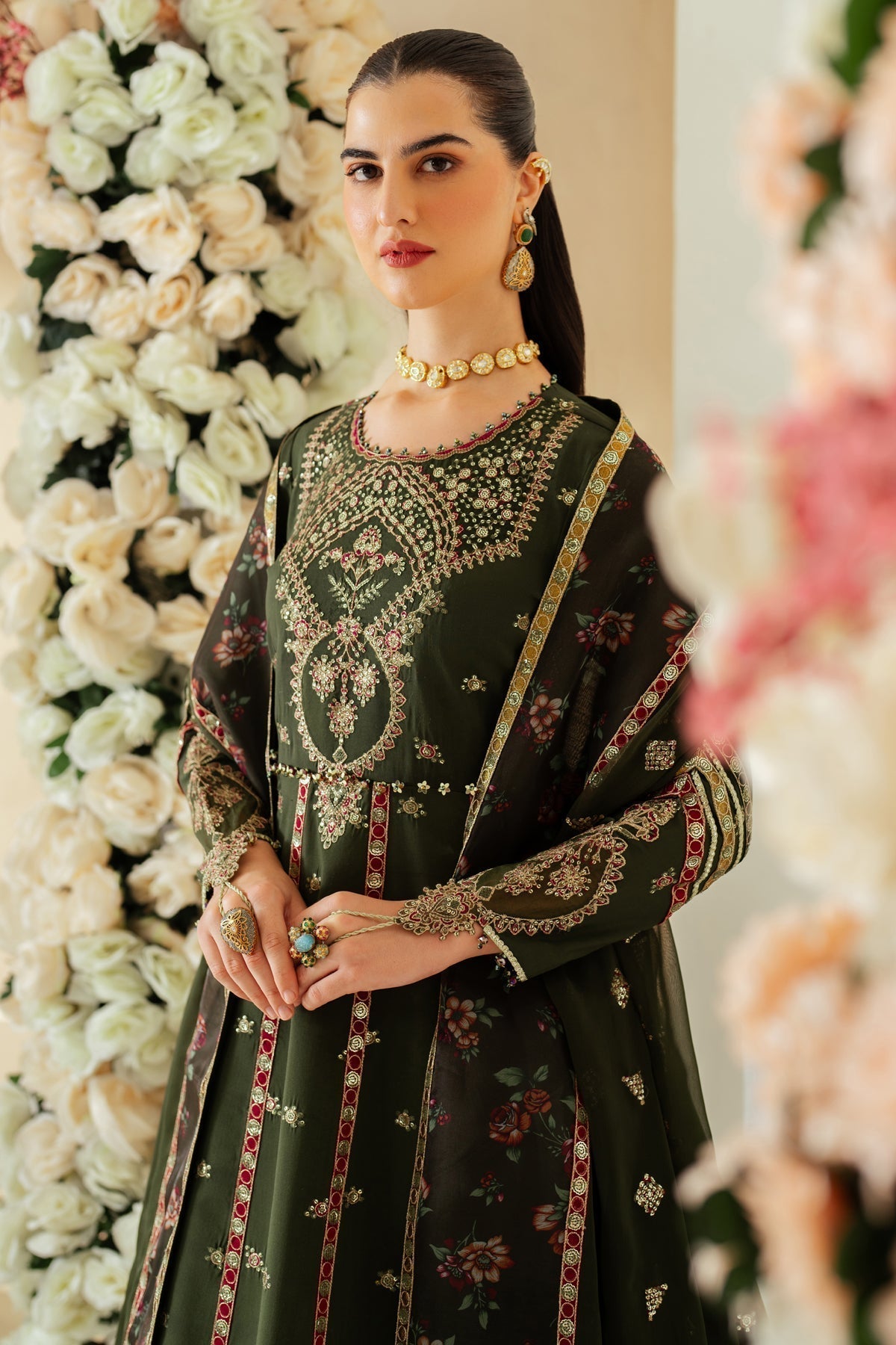 Alizeh | Luxury Raw Silk | AF-RS-03-PINE - House Of Anaya