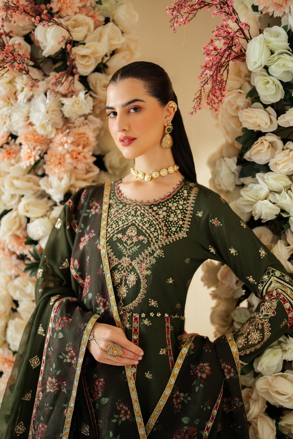 Alizeh | Luxury Raw Silk | AF-RS-03-PINE - House Of Anaya
