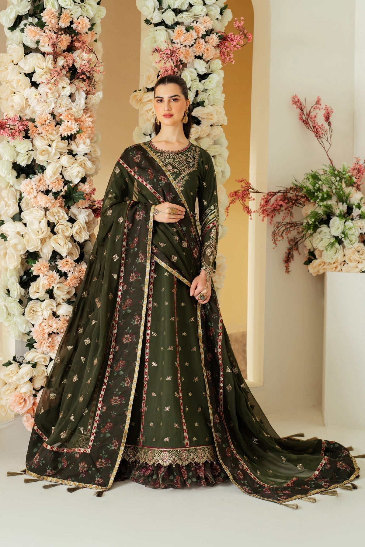 Alizeh | Luxury Raw Silk | AF-RS-03-PINE - House Of Anaya