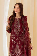 Alizeh | Formals Collection | Embroidered Net Maroon - V14D08 - Raya - House Of Anaya