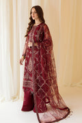 Alizeh | Formals Collection | Embroidered Net Maroon - V14D08 - Raya - House Of Anaya