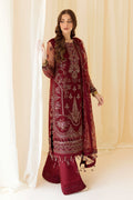 Alizeh | Formals Collection | Embroidered Net Maroon - V14D08 - Raya - House Of Anaya