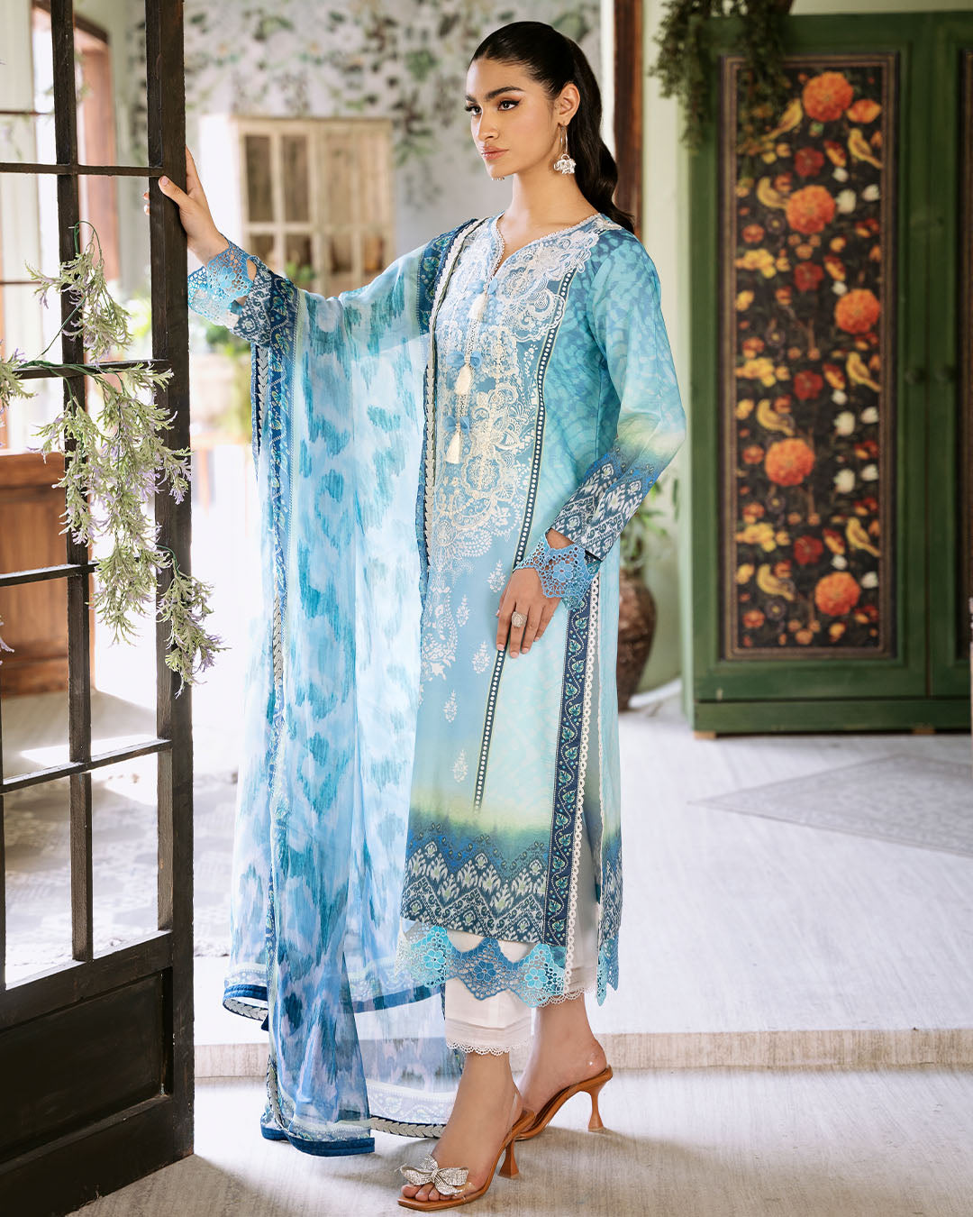 Roheenaz | Flora Printed Lawn | Azure - House of Zarish