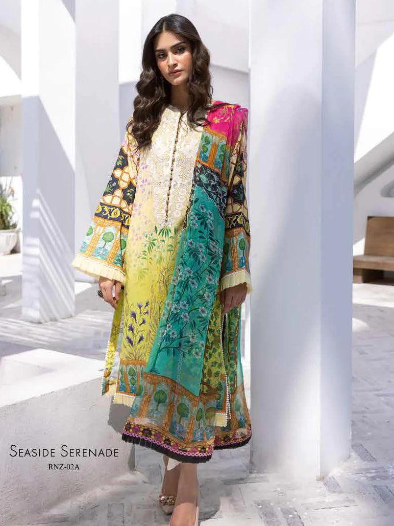 Roheenaz Leya Printed Lawn 3Pc Suit RNZ-02A Seaside Serenade - House Of Anaya