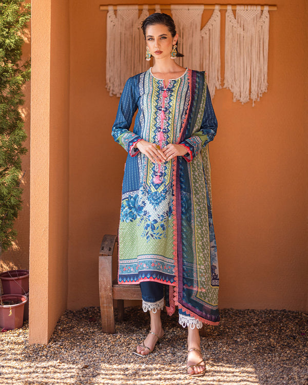Roheenaz | Azalea Printed Lawn 24 | Mirage Mesh - House of Zarish