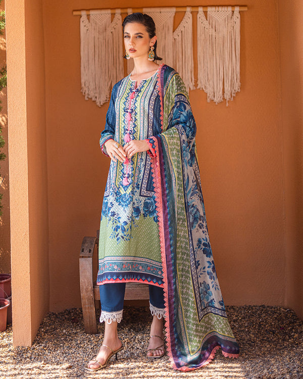 Roheenaz | Azalea Printed Lawn 24 | Mirage Mesh - House of Zarish
