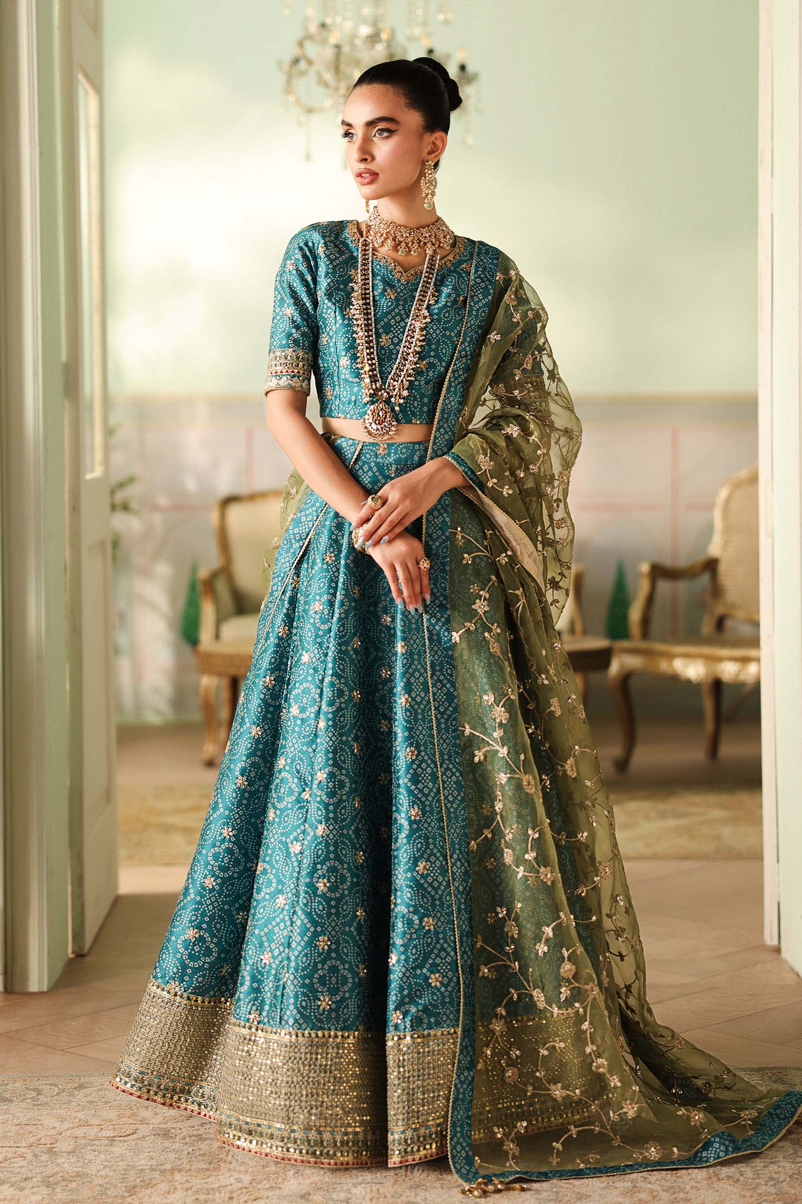 Maria B | Pre Fall Dresses | 3 Piece Embroidered Raw Silk Suit Teal Green