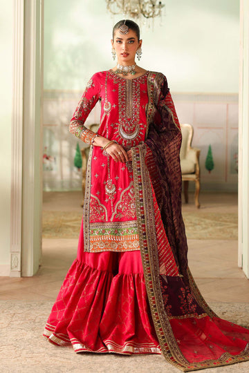 Maria B | Pre Fall Dresses | 3 Piece Embroidered Bamber Raw Silk Suit Carrot Pink