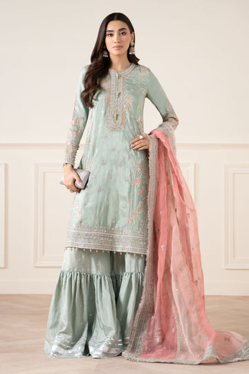 Maria B | Pre Fall Dresses | 3 Piece Embroidered Raw Silk Suit Sea Green