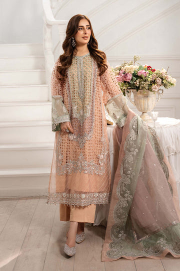 Maria B | Pre Fall Dresses | 3 Piece Embroidered Organza Suit Peach