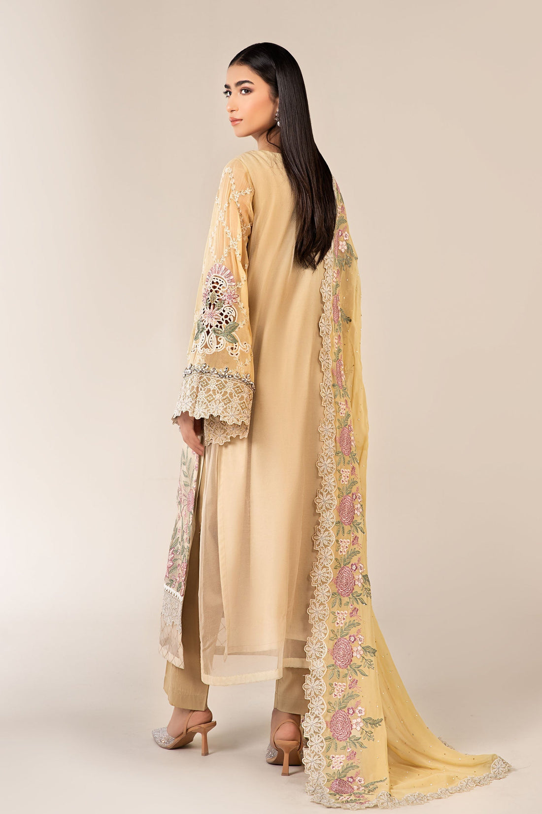 Maria B | Pre Fall Dresses | 3 Piece Embroidered Chiffon Suit Yellow