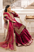 Maria B | Pre Fall Dresses | 3 Piece Embroidered Raw Silk Suit Redish Pink