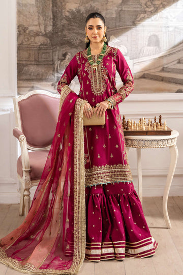 Maria B | Pre Fall Dresses | 3 Piece Embroidered Raw Silk Suit Redish Pink