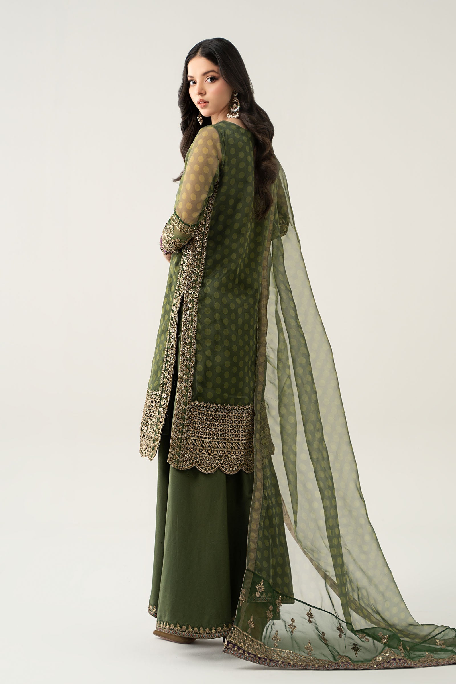 Maria B | Pre Fall Dresses | 3 Piece Embroidered Suit Deep Olive Green