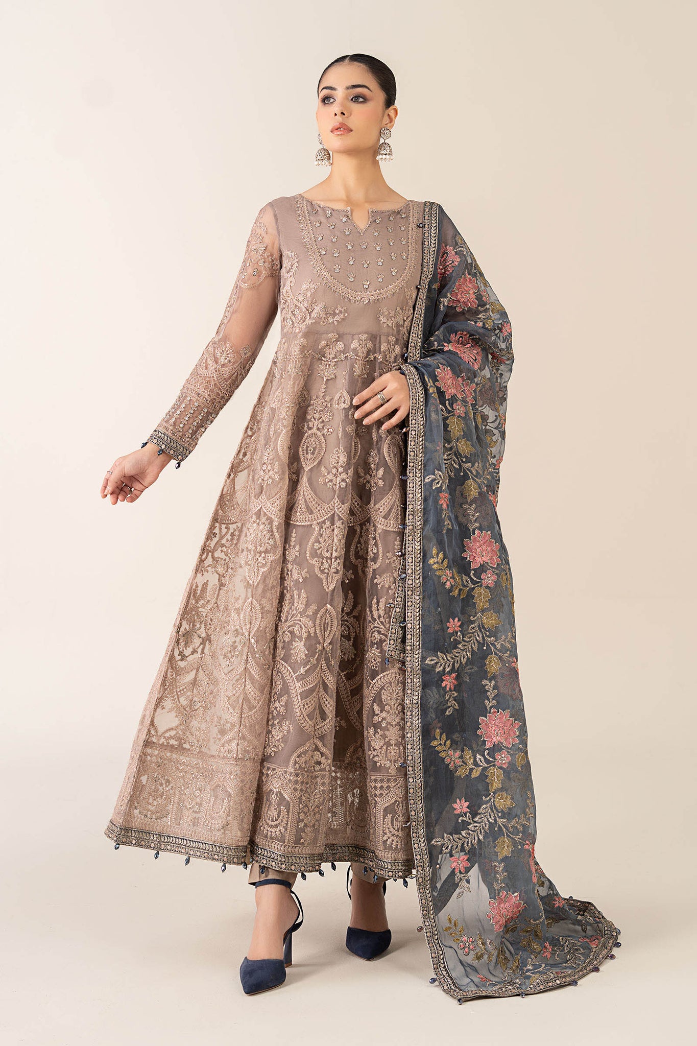 Maria B | Pre Fall Dresses | 3 Piece Embroidered Suit Gray