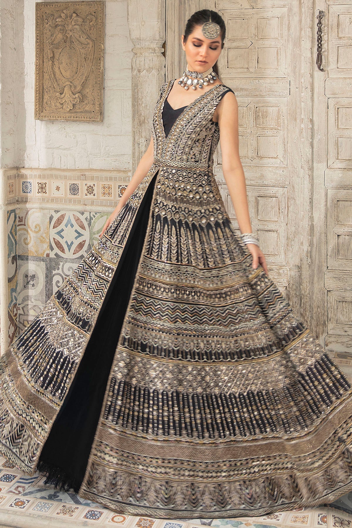 Motifz | Couture Wedding Wear | 0088-SURREAL HAND EMBELLISHED RAW SILK STITCHED