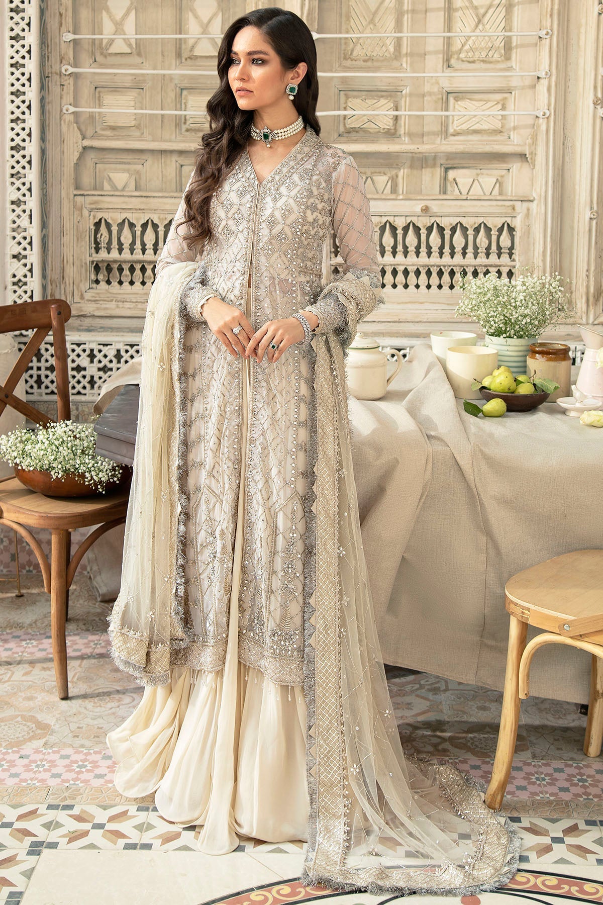 Motifz | Couture Wedding Wear | 0097-SERENE HAND EMBELLISHED SILK NET STITCHED