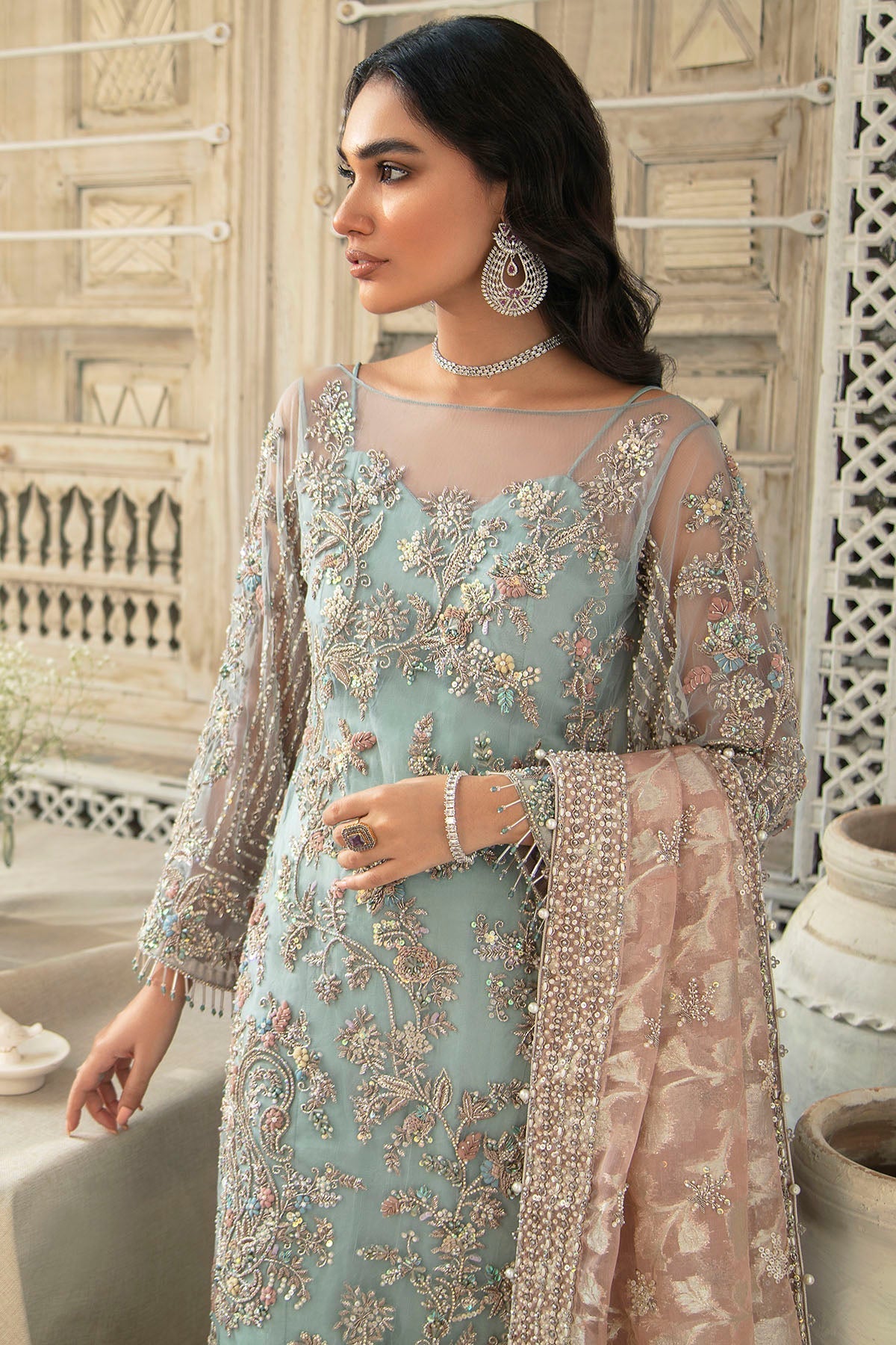 Motifz | Couture Wedding Wear | 0104-CELESTE HAND EMBELLISHED SILK NET STITCHED