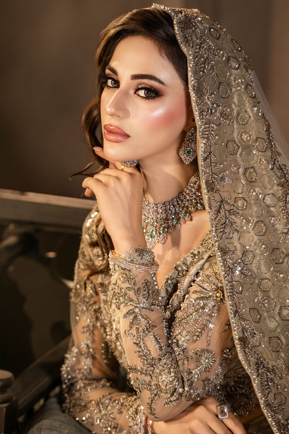 Motifz | Couture Wedding Wear | 0105-GRANDURE HAND EMBELLISHED SILK NET STITCHED
