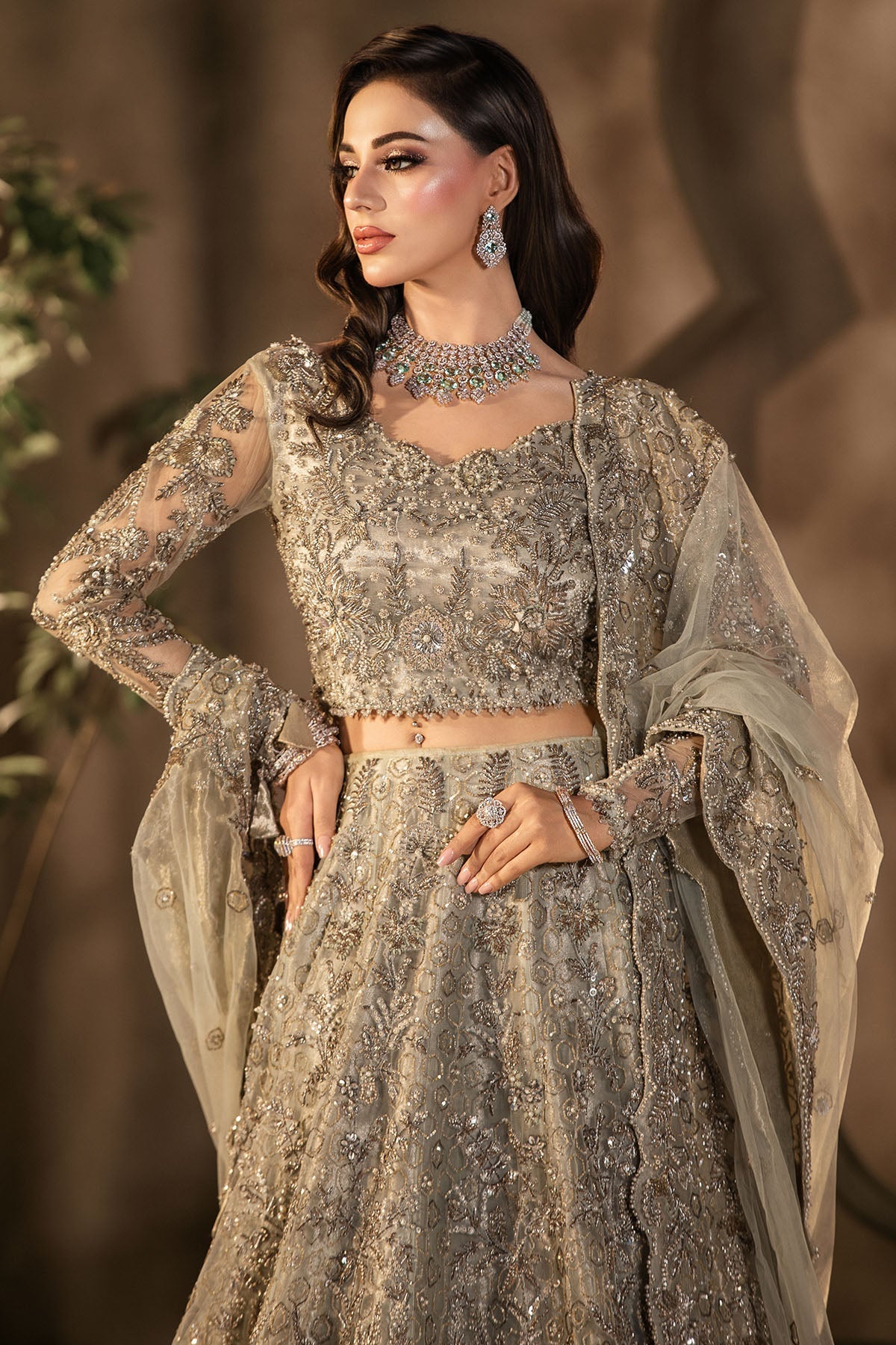 Motifz | Couture Wedding Wear | 0105-GRANDURE HAND EMBELLISHED SILK NET STITCHED