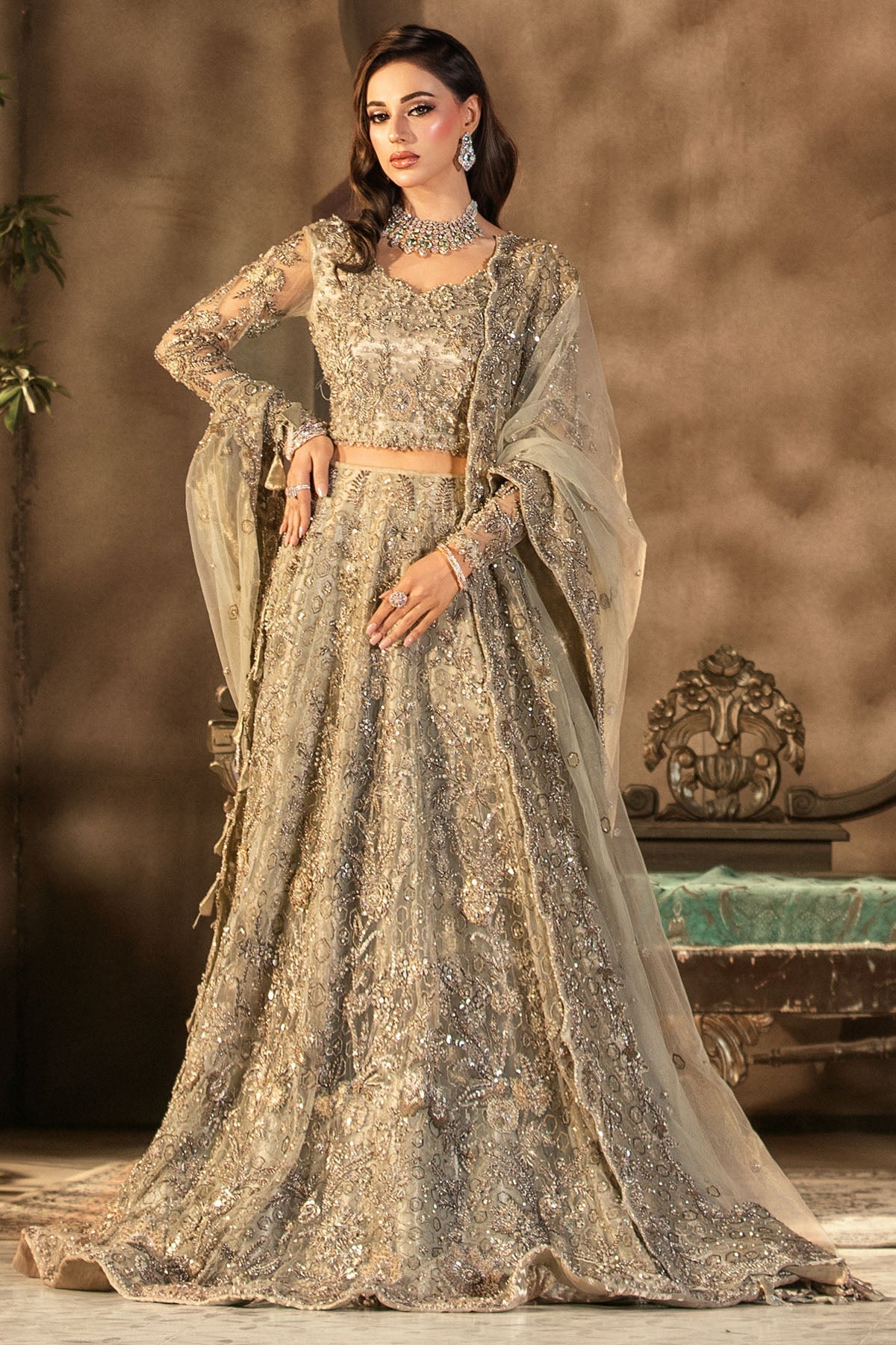 Motifz | Couture Wedding Wear | 0105-GRANDURE HAND EMBELLISHED SILK NET STITCHED