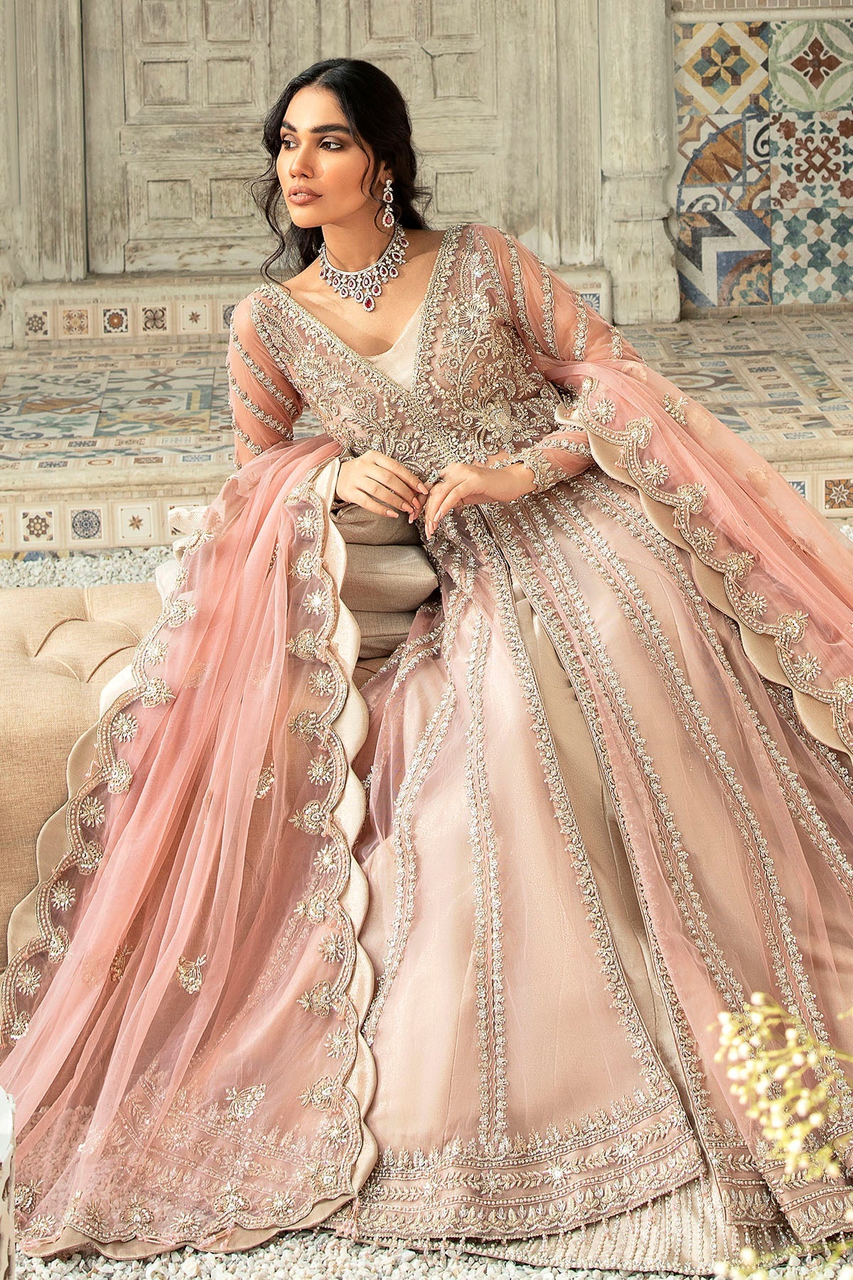 Motifz | Couture Wedding Wear | 0106-PALATIAL HAND EMBELLISHED SILK NET STITCHED