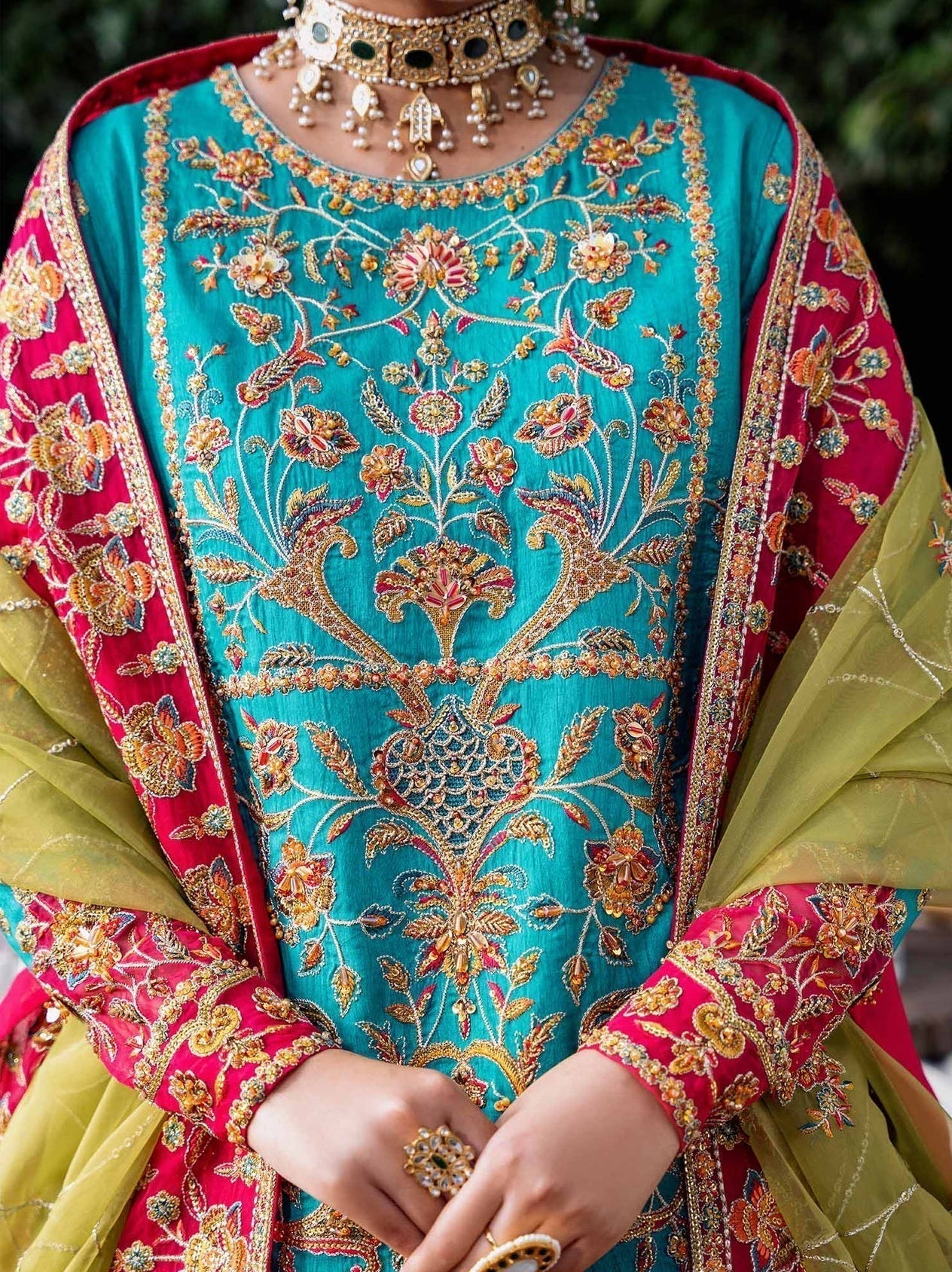 Akbar Aslam Mastani Embroidered Raw Silk 3Pc Suit - MAAHRU - Riwayat-e-khas