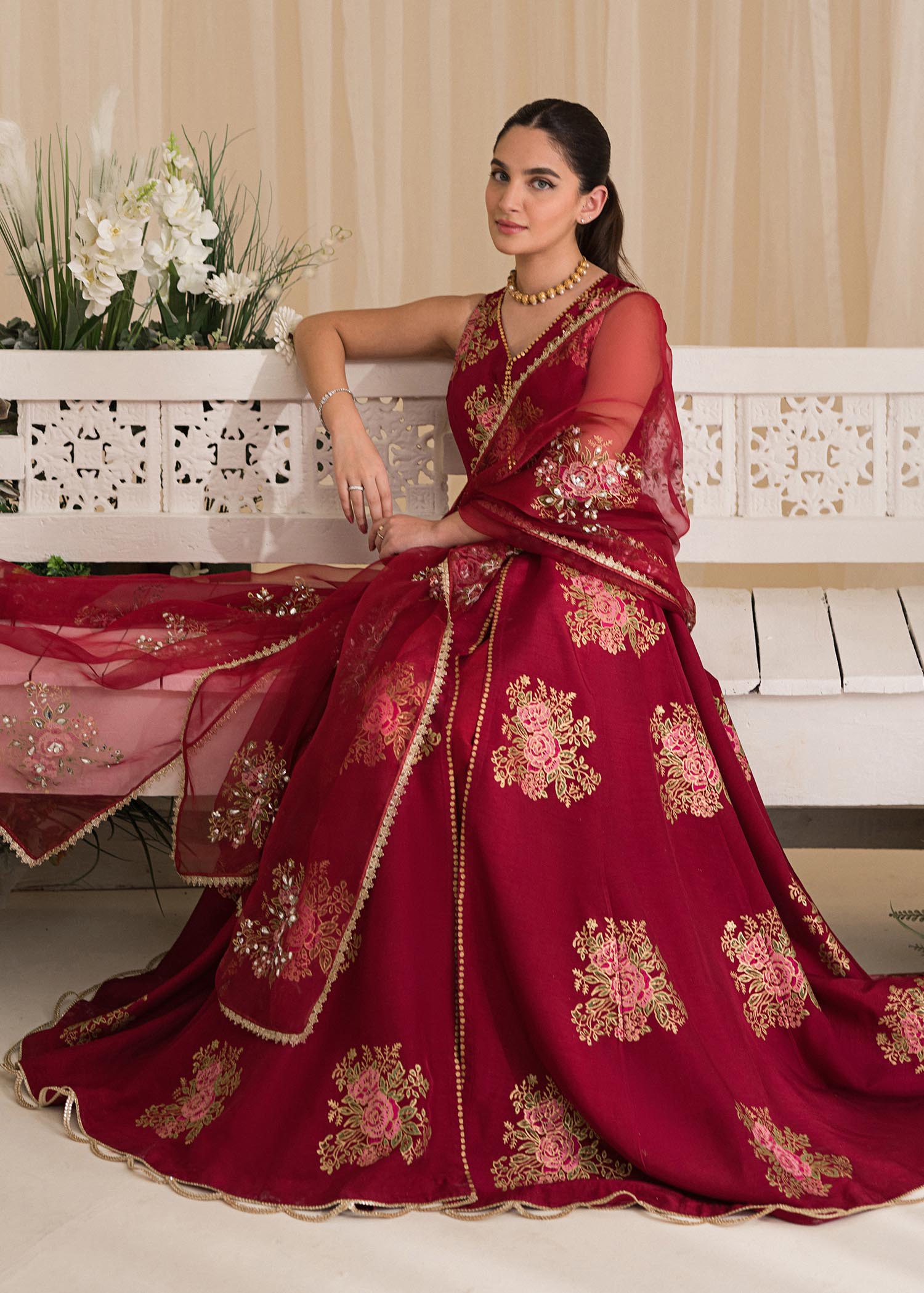 Sadaf Fawad Khan | Lyla Festive Pret | Deep Rose - House Of Anaya