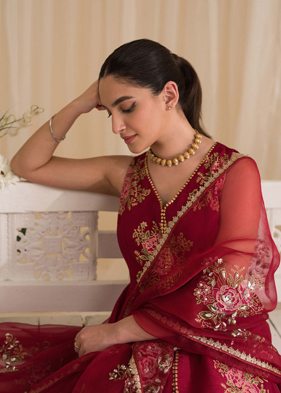 Sadaf Fawad Khan | Lyla Festive Pret | Deep Rose - House Of Anaya