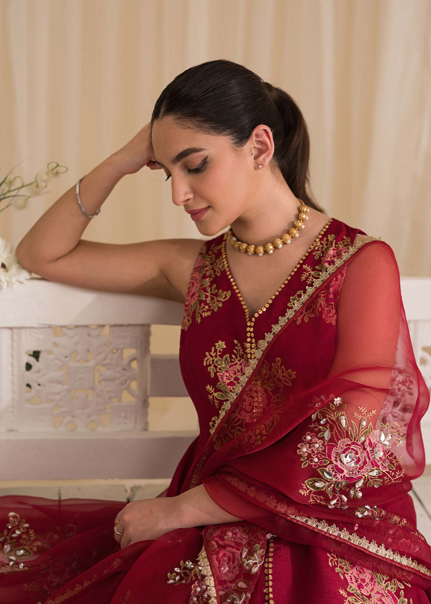 Sadaf Fawad Khan | Lyla Festive Pret | Deep Rose - House Of Anaya