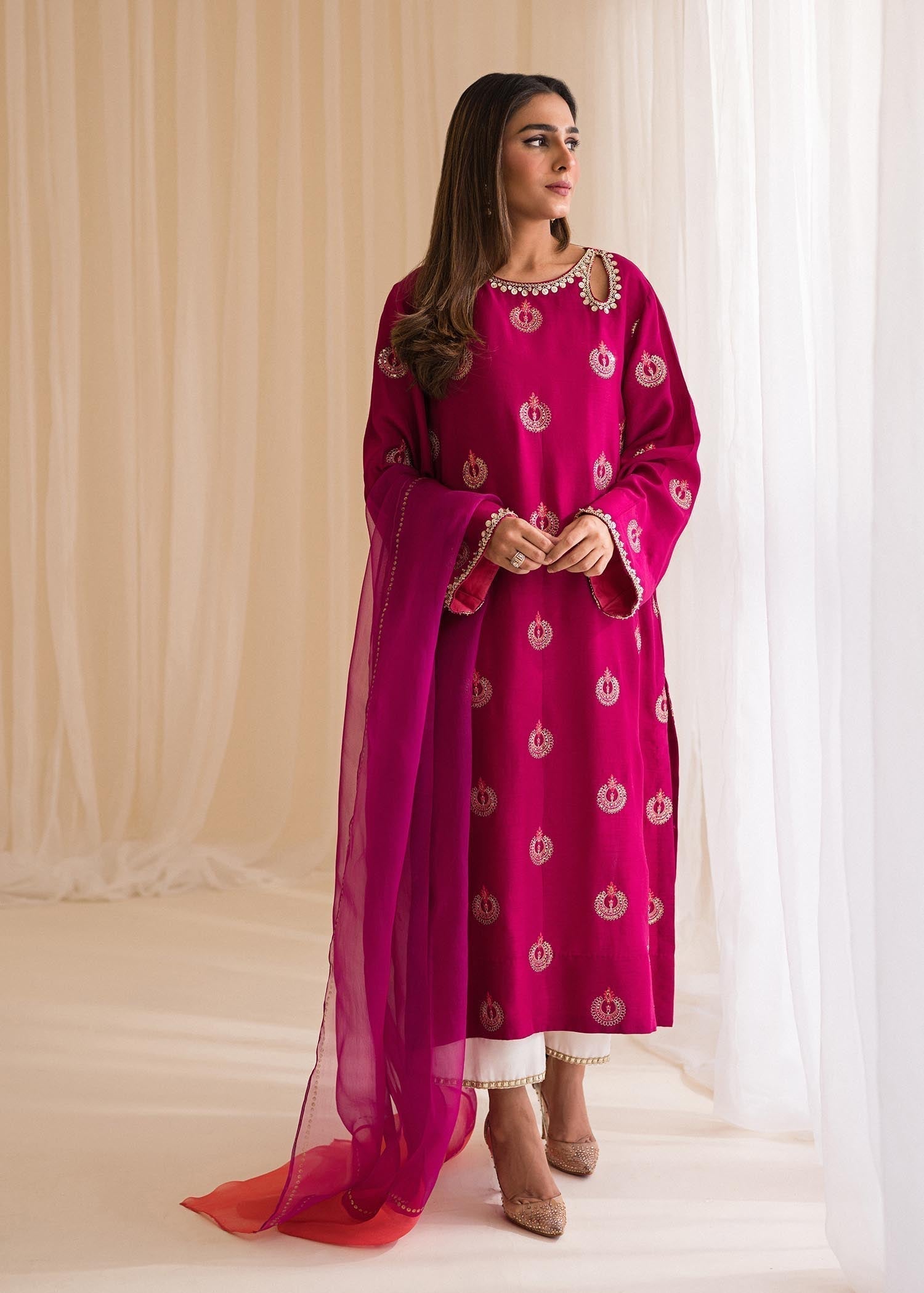 Sadaf Fawad Khan | Lyla Festive Pret | Punchy Pink - House Of Anaya