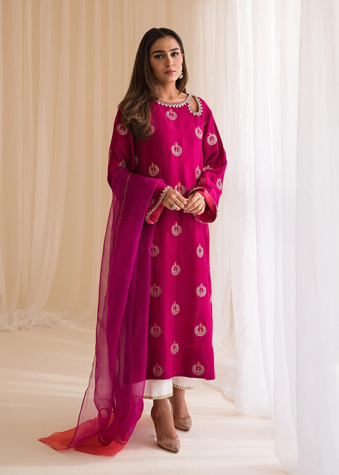 Sadaf Fawad Khan | Lyla Festive Pret | Punchy Pink - House Of Anaya