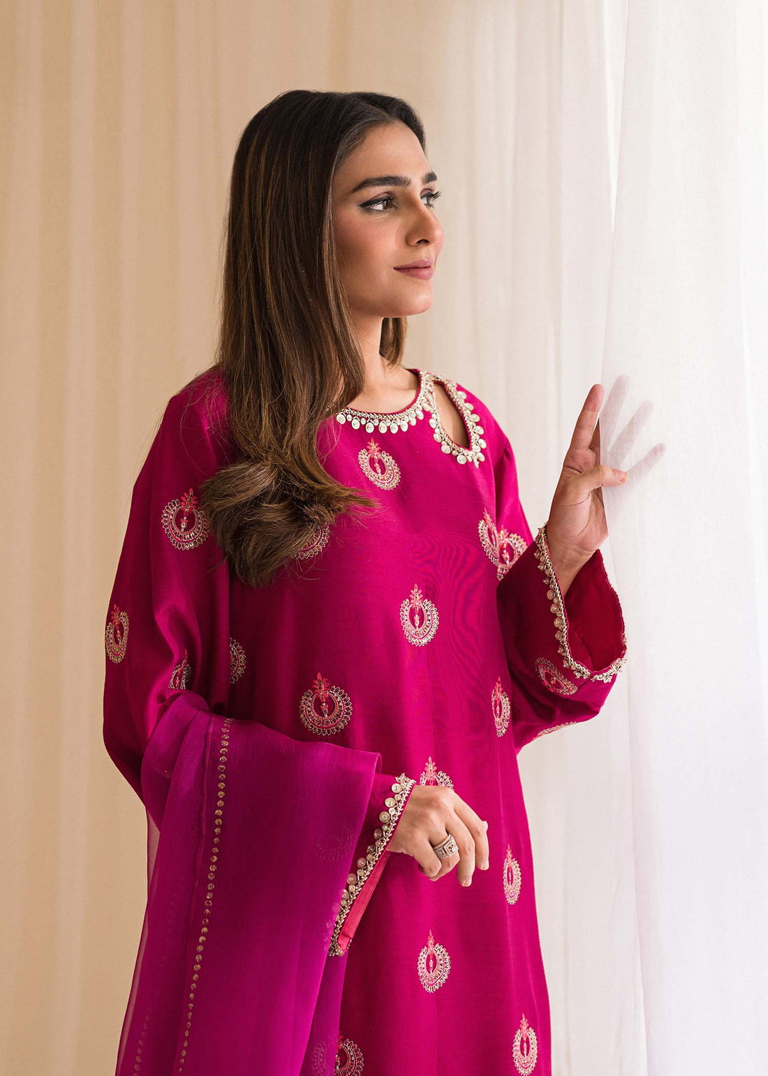 Sadaf Fawad Khan | Lyla Festive Pret | Punchy Pink - House Of Anaya