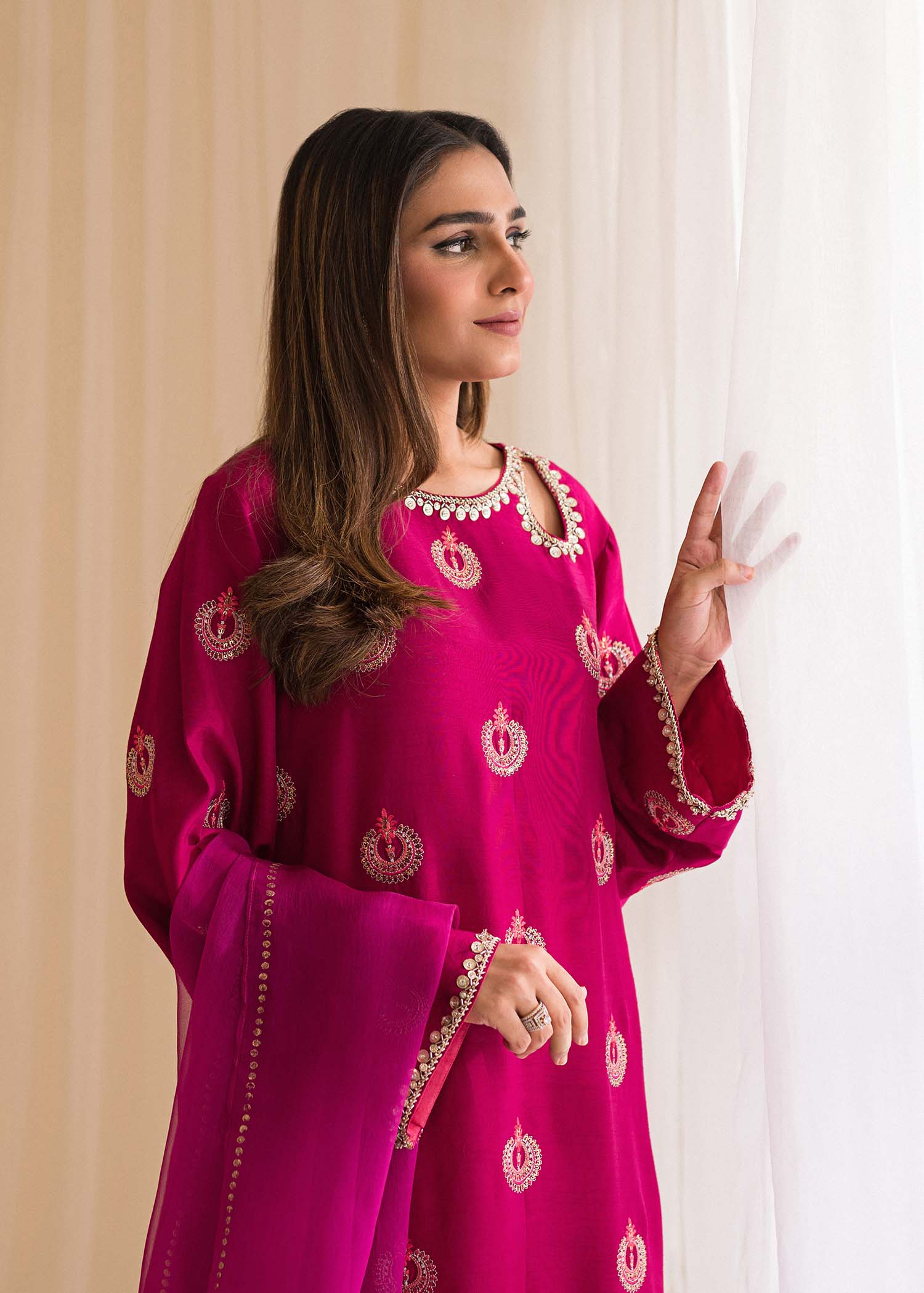 Sadaf Fawad Khan | Lyla Festive Pret | Punchy Pink - House Of Anaya