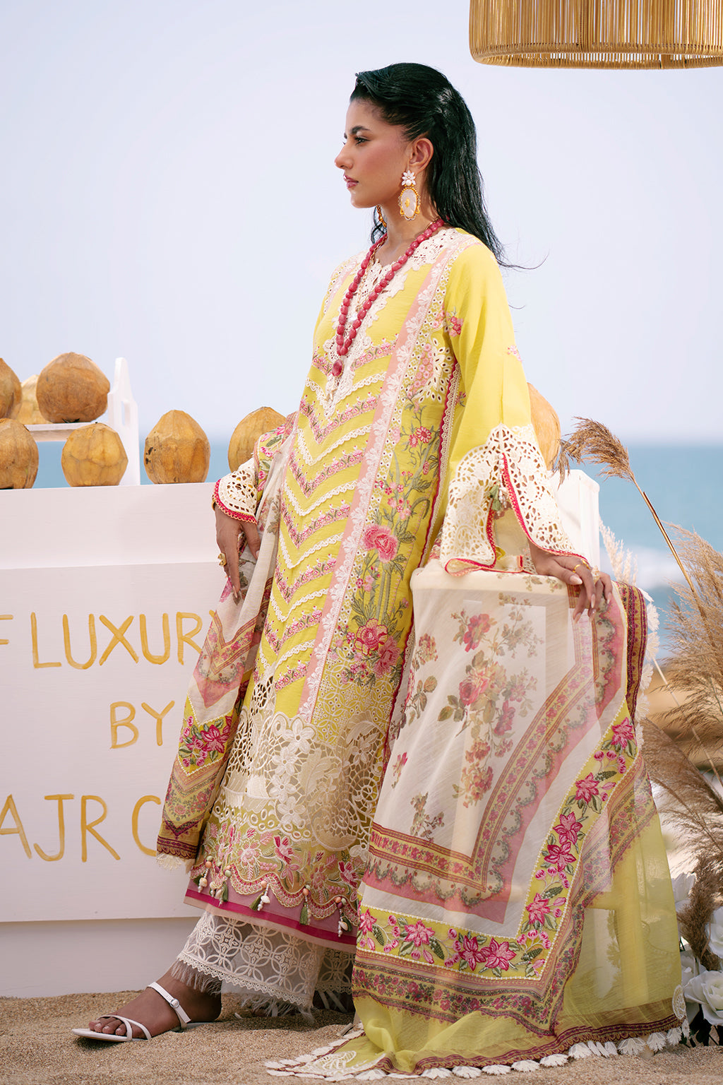 AJR Couture | Dastan Luxury Lawn 25 | Sunset - House Of Anaya