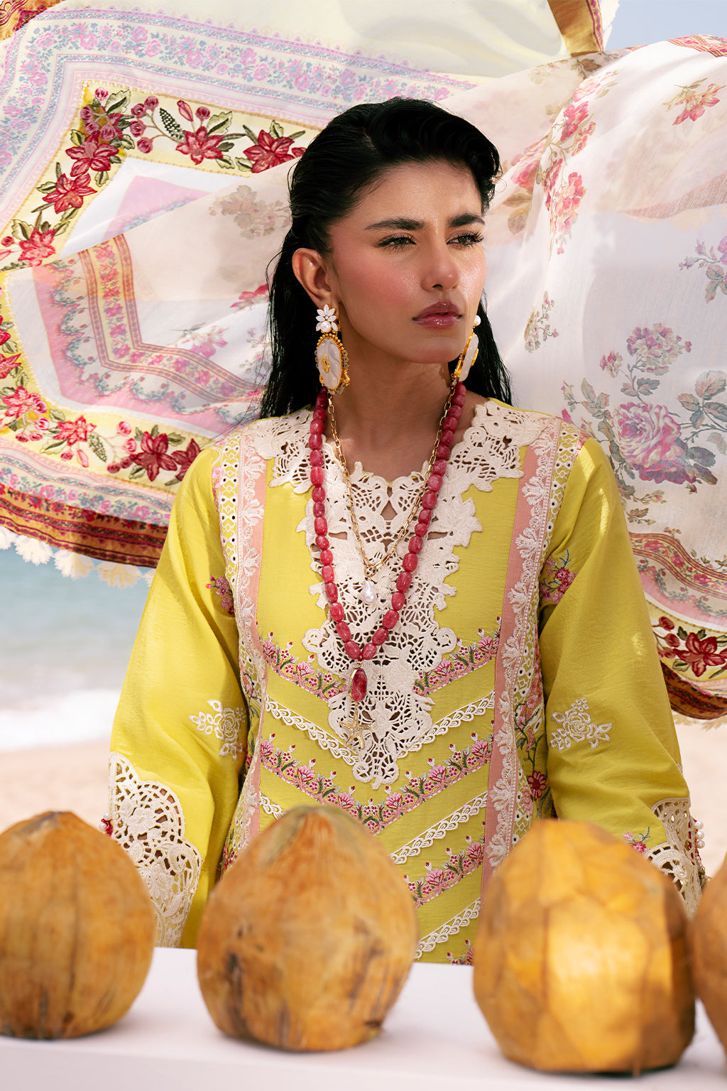 AJR Couture | Dastan Luxury Lawn 25 | Sunset - House Of Anaya