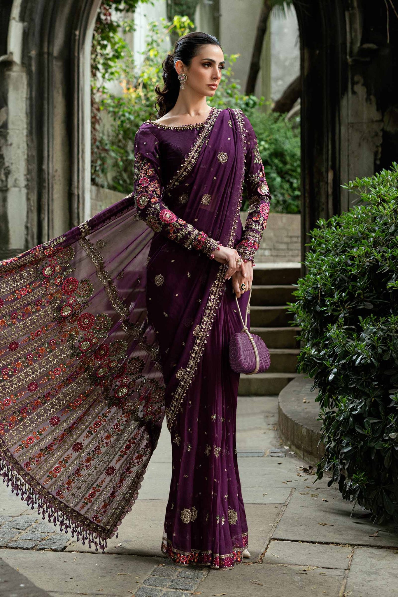 Maria B | Soiree Collection | Embroidered Chiffon Saree WF-09-01-Purple