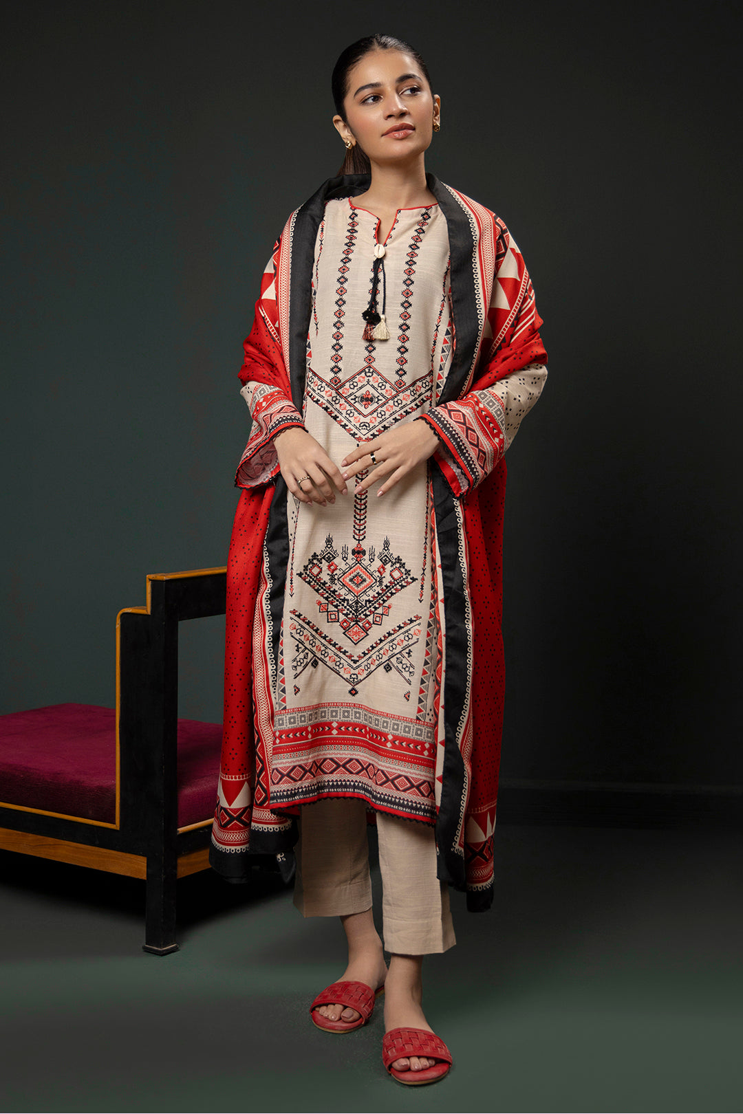 Zellbury | Winter Pret | Embroidered Kurta Shawl - 2937 - House Of Zarish