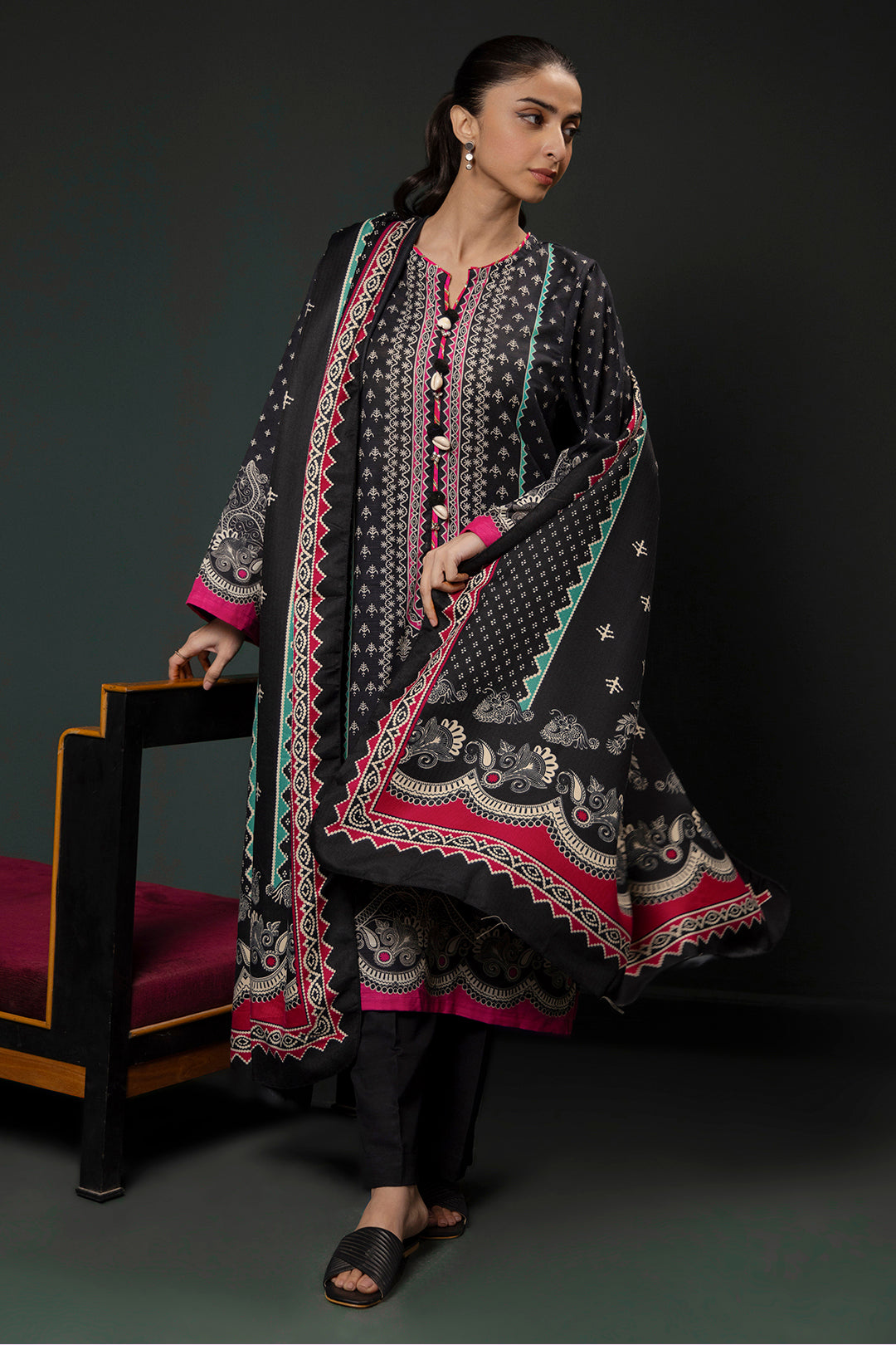 Zellbury | Winter Pret | Kurta Shawl Trouser - 3008 - House Of Zarish