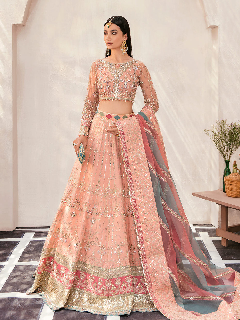 Gulaal | Wedding Formals | AFREEN GL-WS-22V1-29 (PEACH LEHNGA CHOLI) - House Of Anaya