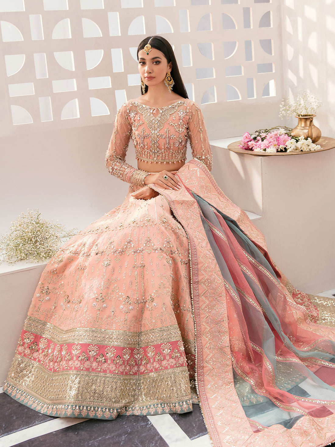 Gulaal | Wedding Formals | AFREEN GL-WS-22V1-29 (PEACH LEHNGA CHOLI) - House Of Anaya
