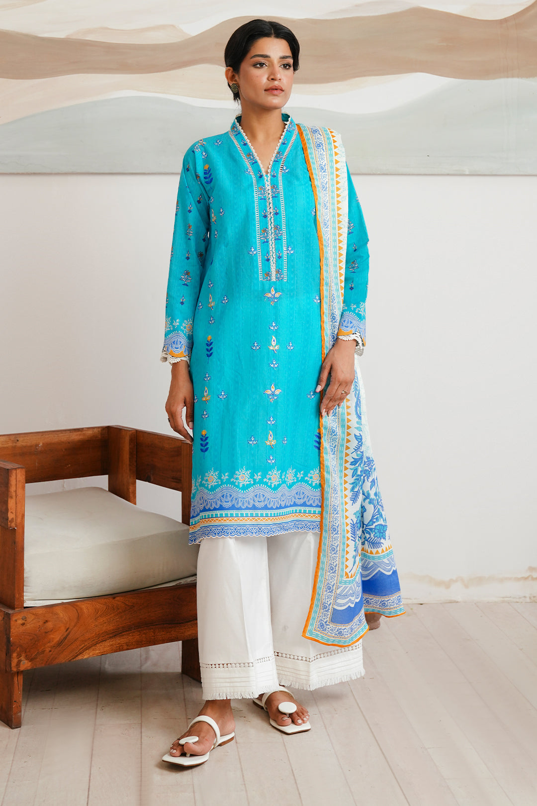 Zellbury | Unstitched 2 Piece Cambric | Embroidered Shirt Dupatta - 0020 - House Of Zarish