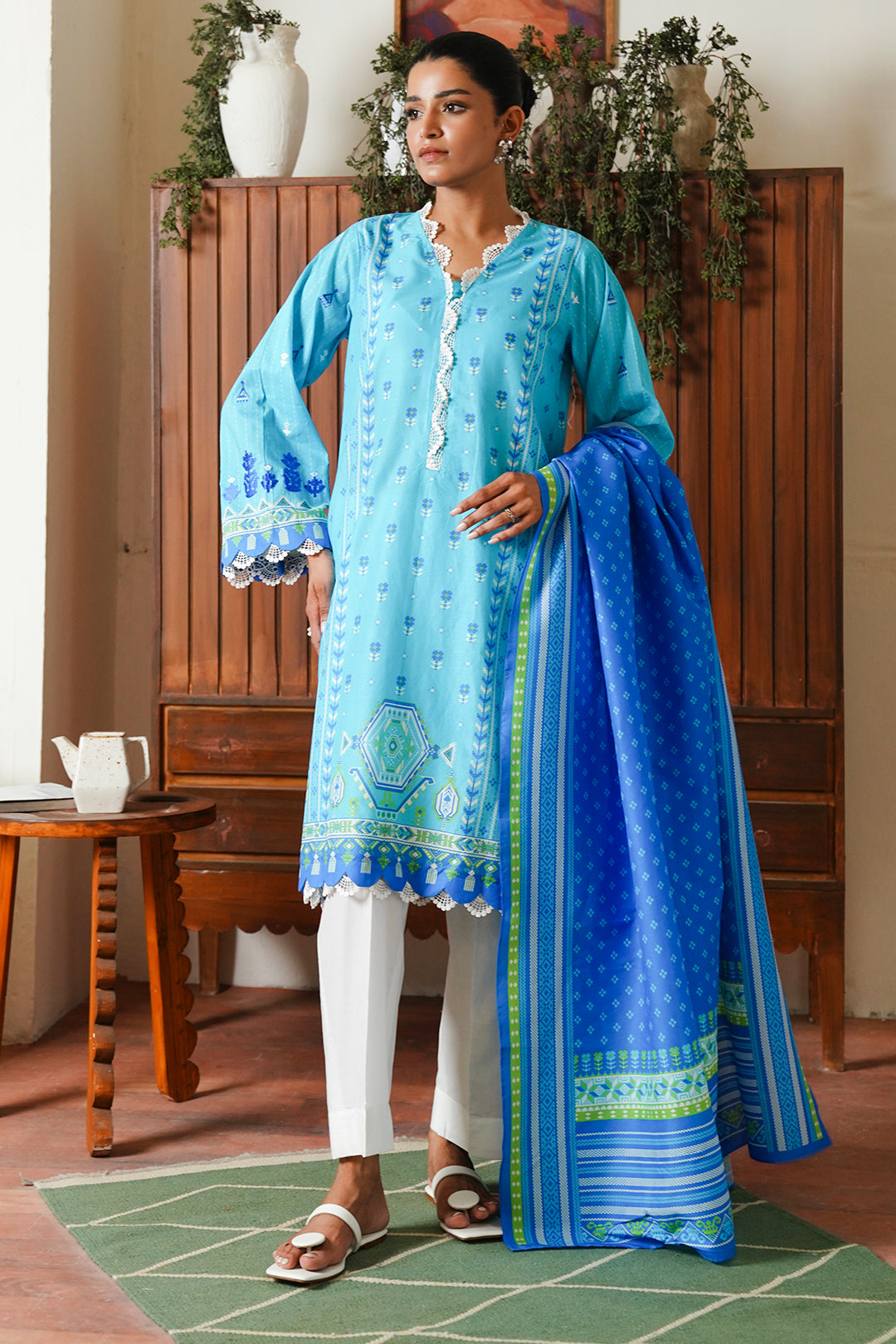 Zellbury | Unstitched 2 Piece Cambric | Embroidered Shirt Dupatta - 0028 - House Of Zarish