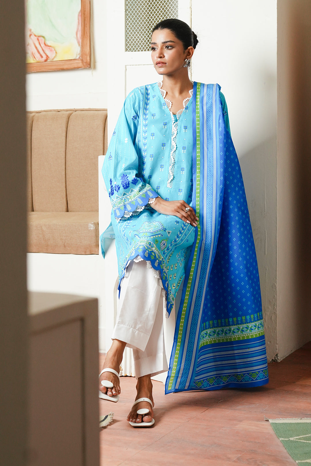 Zellbury | Unstitched 2 Piece Cambric | Embroidered Shirt Dupatta - 0028 - House Of Zarish