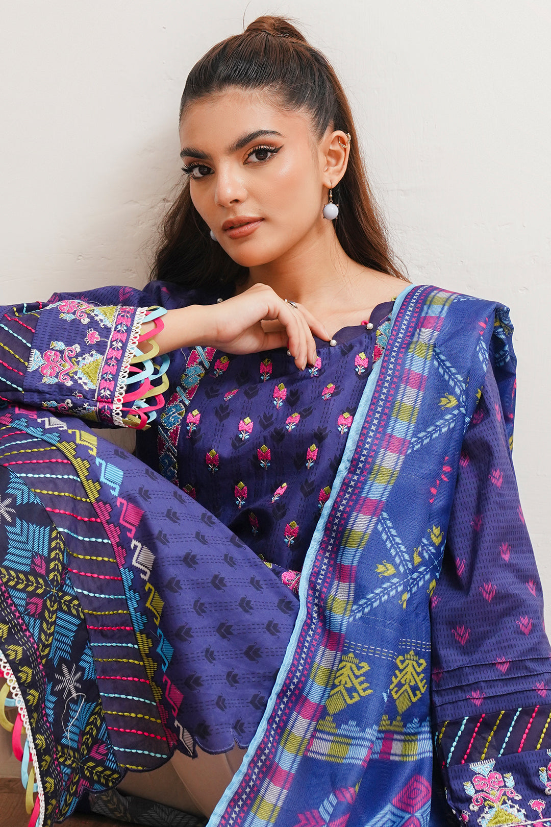 Zellbury | Unstitched 2 Piece Cambric | Embroidered Shirt Dupatta - 0108 - House Of Zarish