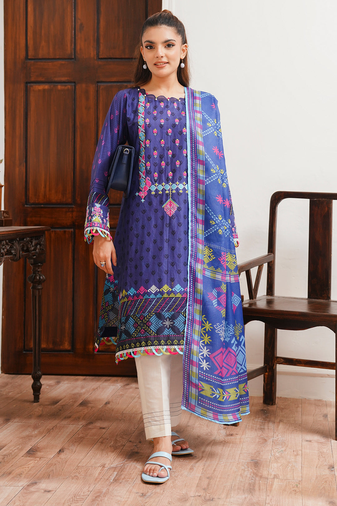Zellbury | Unstitched 2 Piece Cambric | Embroidered Shirt Dupatta - 0108 - House Of Zarish