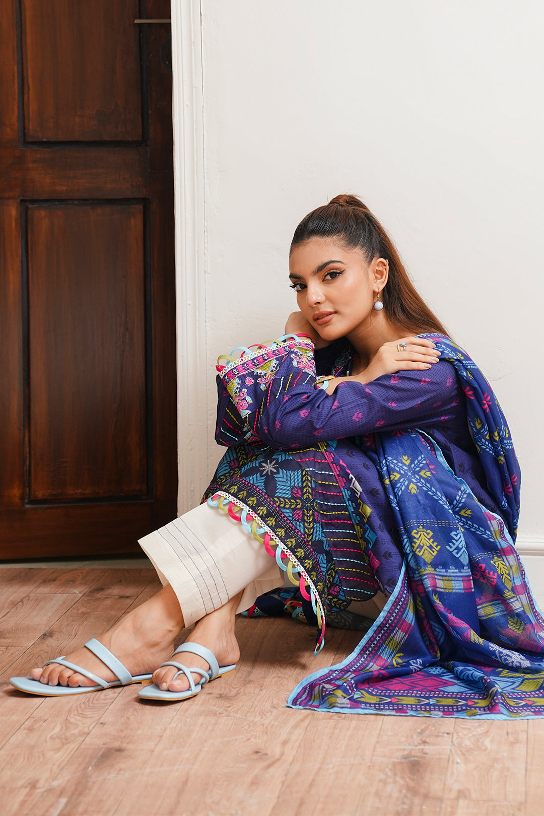 Zellbury | Unstitched 2 Piece Cambric | Embroidered Shirt Dupatta - 0108 - House Of Zarish