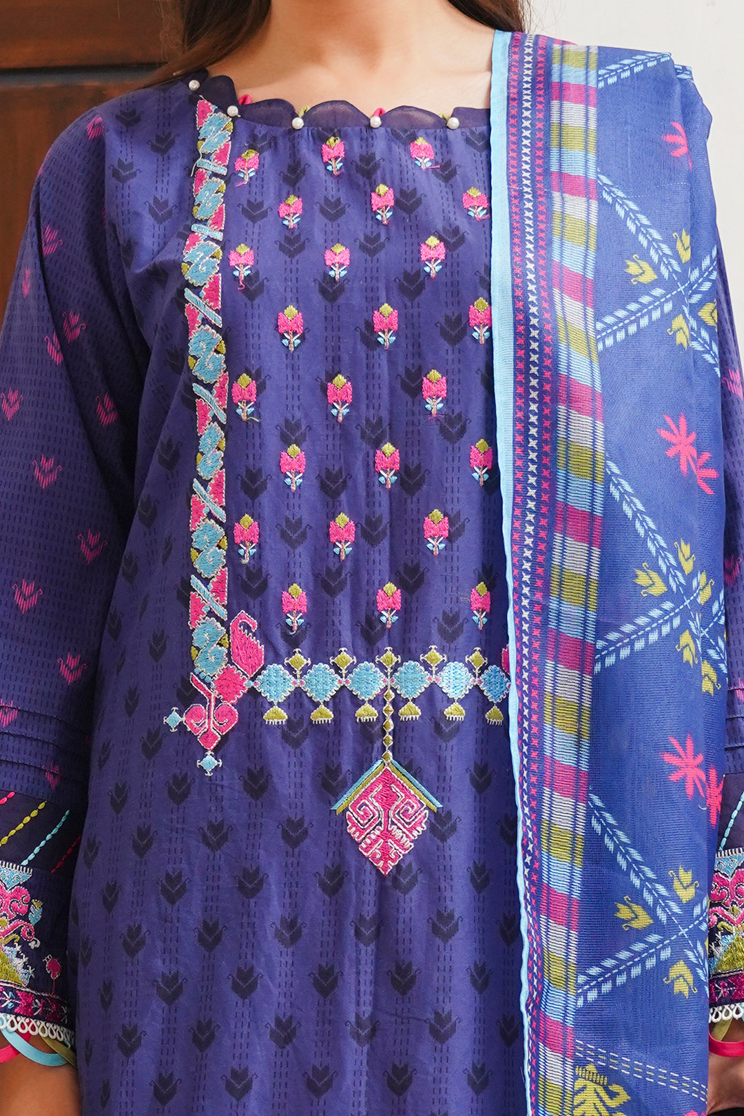 Zellbury | Unstitched 2 Piece Cambric | Embroidered Shirt Dupatta - 0108 - House Of Zarish
